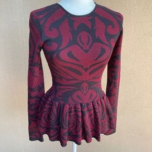 NEW! Torn by Ronny Kobo Burgundy & Black Long Sleeve Peplum Knit Top,  Size: XS
